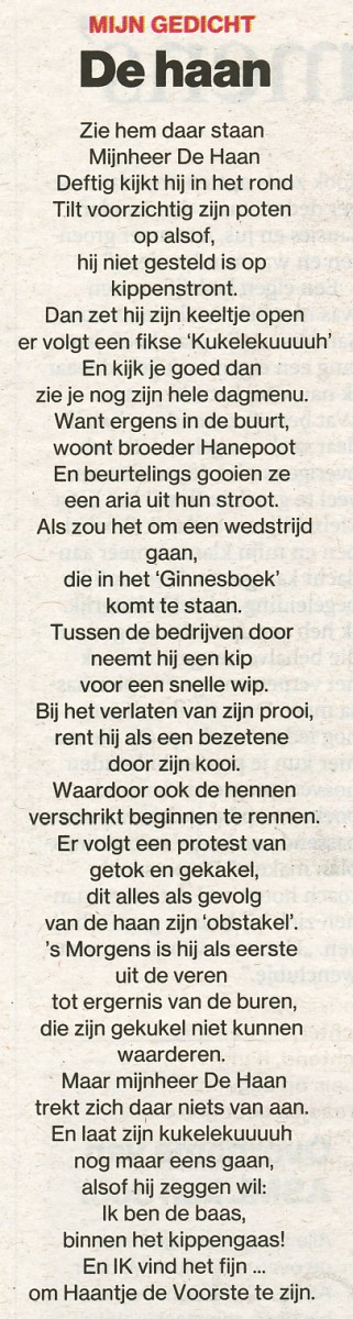 2016 10 27 ED Mijn gedicht De haan gedicht